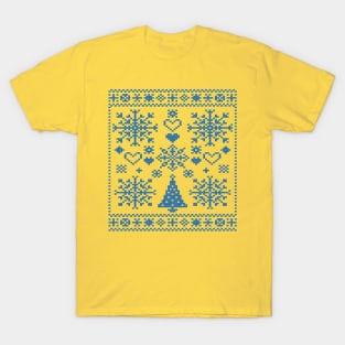 Christmas Lover Cross Pattern Sampler Artistic Design Teal T-Shirt